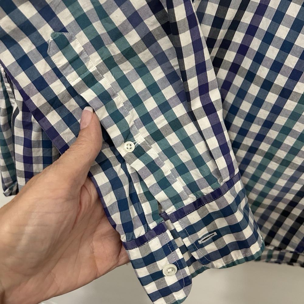 J. Press Men's Large Green Blue Plaid Shirt Career Casual Long Sleeve Button - Picture 6 of 11